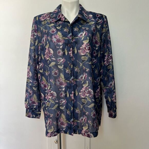 Blair Vintage 90a floral shoulder pad button down - Picture 3 of 11